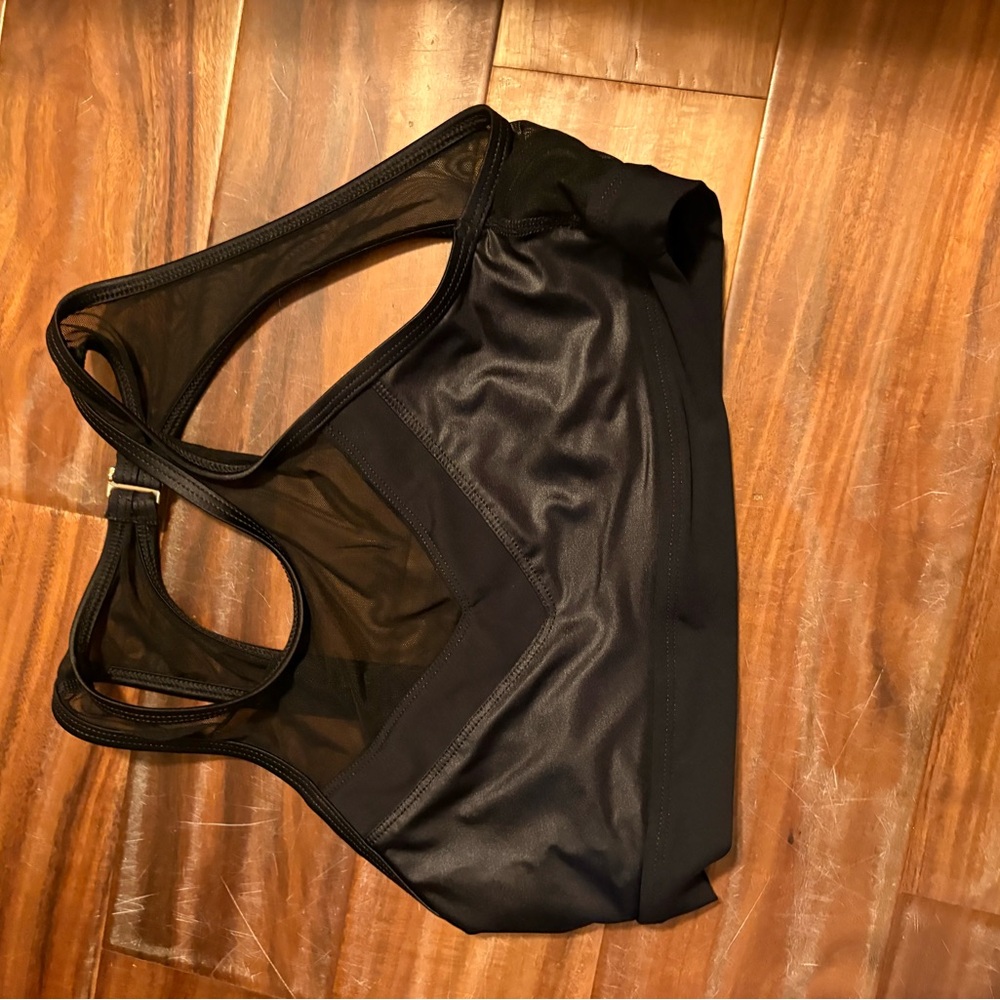 Trina Turk recreation Black Mesh Back Sports Bra Size M Medium swim top‎ (0681)